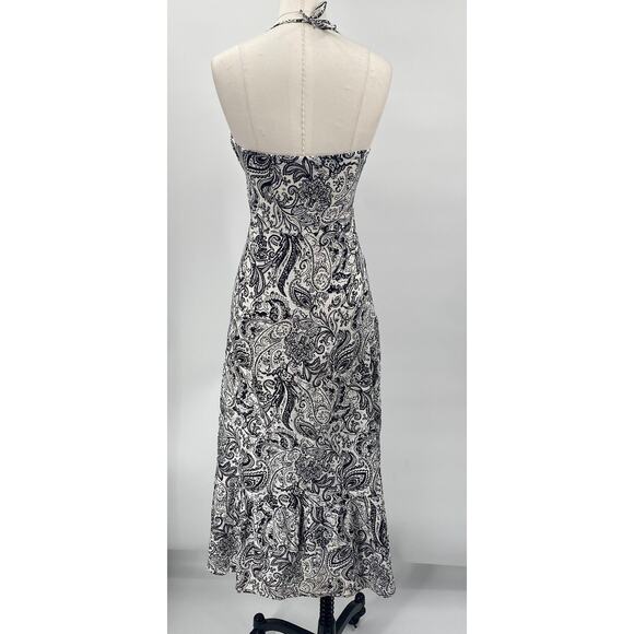 Zara Midi Dress Paisley Printed Halter Neck Button Down Black & White Womens XS - Picture 5 of 10